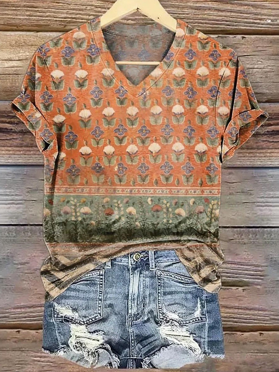 Casual V-neck Short Sleeve Top