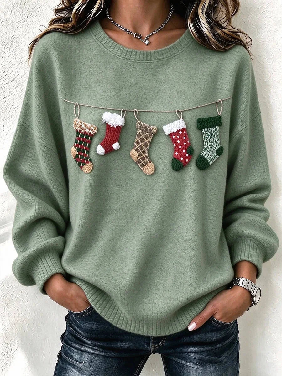 Casual Christmas Crew Neck Long Sleeve Sweatshirt
