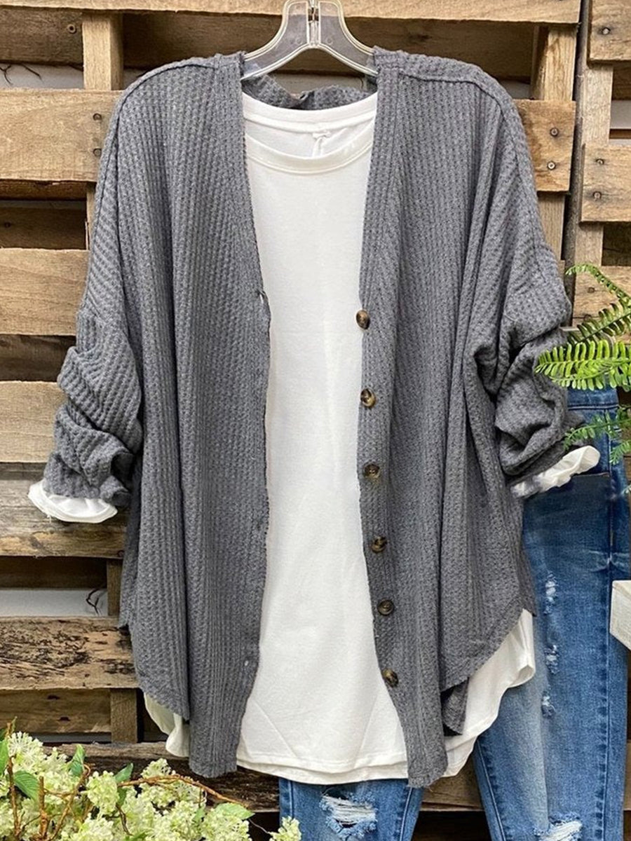 Gray Cotton-Blend Long Sleeve Cardigan