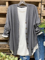 Gray Cotton-Blend Long Sleeve Cardigan
