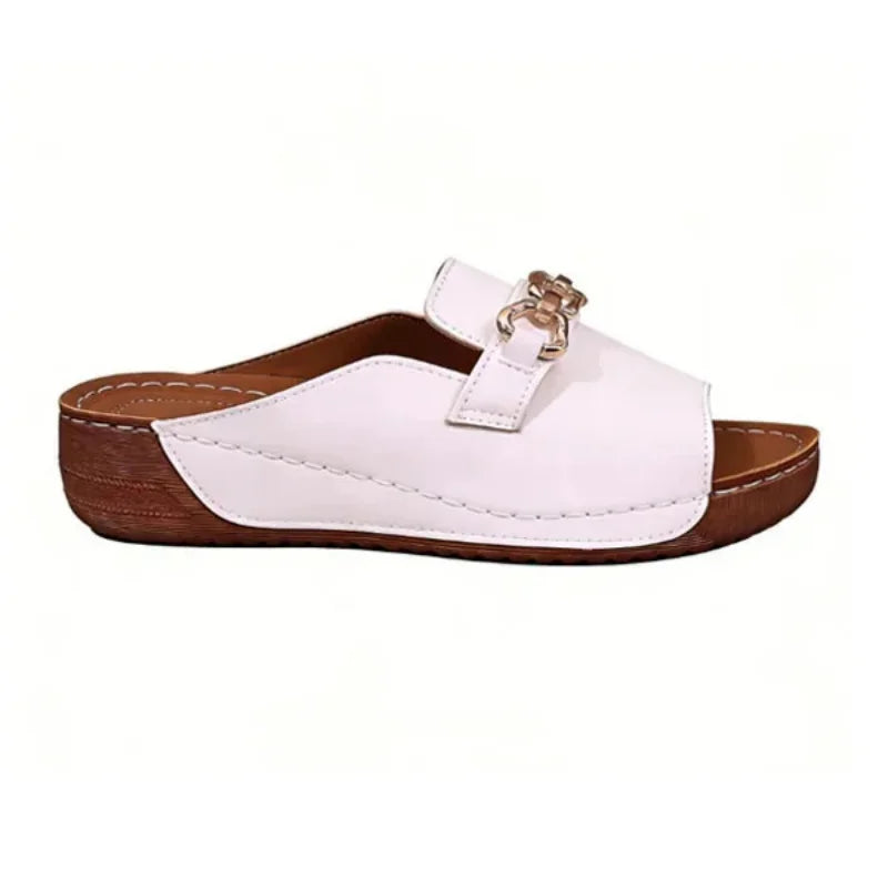 Women's Metal-Buckle Wedge Mules