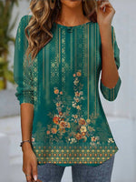 Green Floral Long Sleeve Blouse