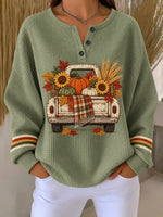 Casual Sunflower Henley Collar Long Sleeve Sweatshirt