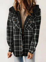 Women's Flannel Plaid Fleece Hooded Shacket