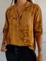Brown Vintage Floral Printed V Neck Blouse