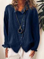 Cotton Long Sleeve Button Front Casual Shirt for Women