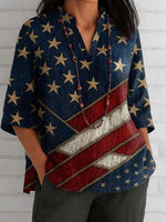 Stylish Blue V-neck 3/4 Sleeve Top