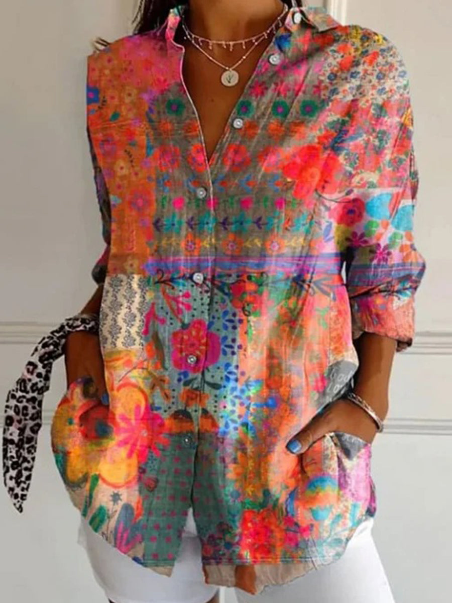 Casual Floral Printed Long Sleeve Blouse