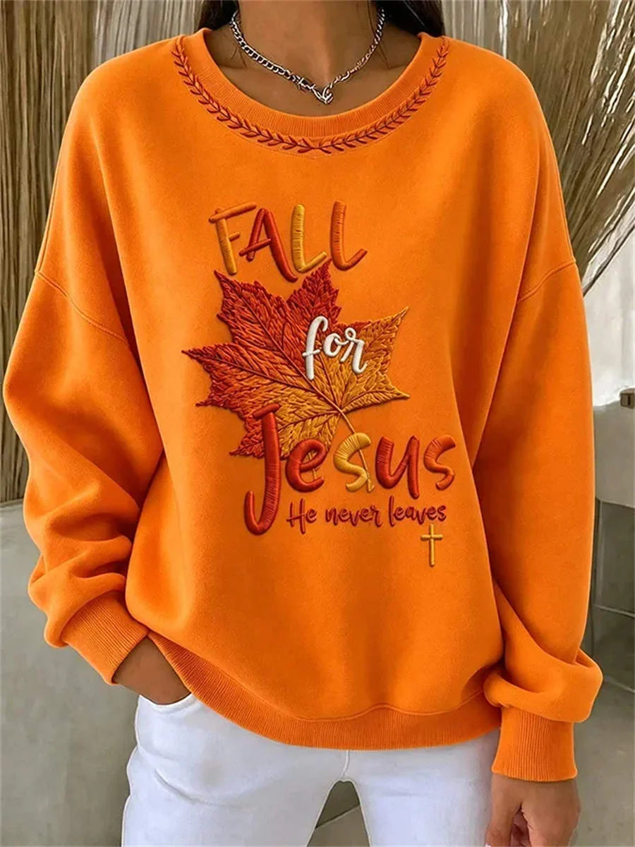 Casual Maple Leaf Crew Neck Long Sleeve Sweatshirt