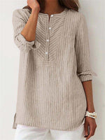 Striped Half Button High-Low Hem Long Sleeves Blouse