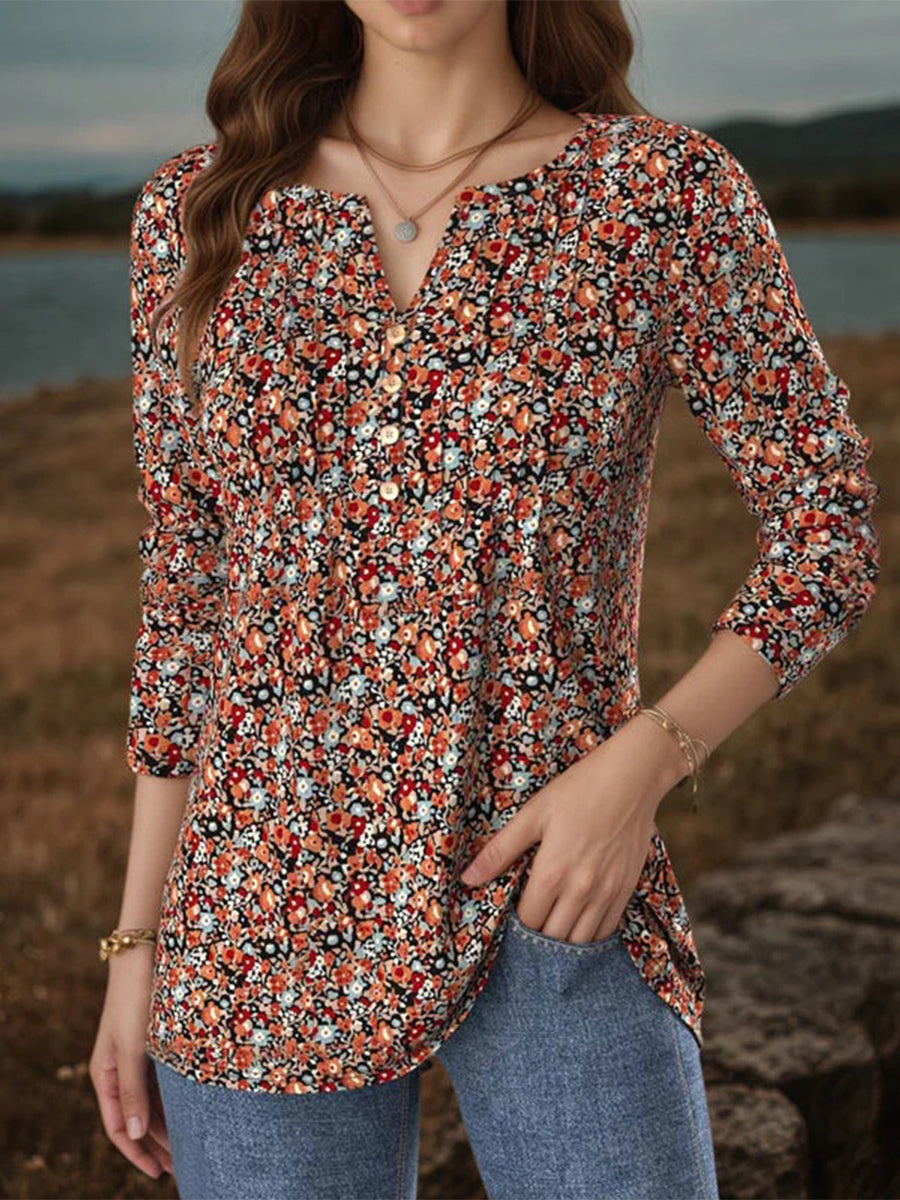 Vintage Floral Long Sleeve Blouse