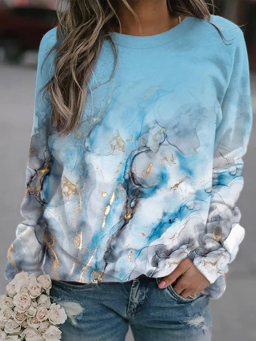 Blue Casual Round Neck Ombre Long Sleeve Sweatshirts