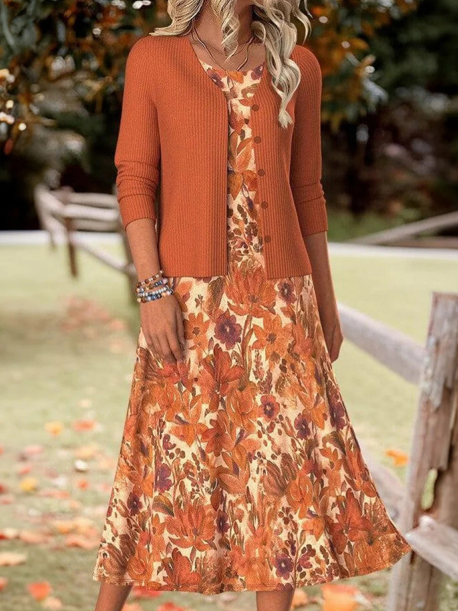 Stunning Orange Midi Dress With Jacket