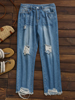 Stylish Distressed Ripped Jeans with Frayed Hem