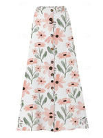 Women's Floral Printed Graphic Straight Fashion Split Button Maxi High Waist Skirt