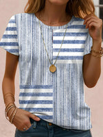 Casual Striped Round Neck Short Sleeve T-shirt
