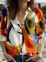 Bold Abstract Print Long Sleeve Button Down Blouse