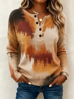 Casual Geometric Henley Collar Long Sleeve T-shirt