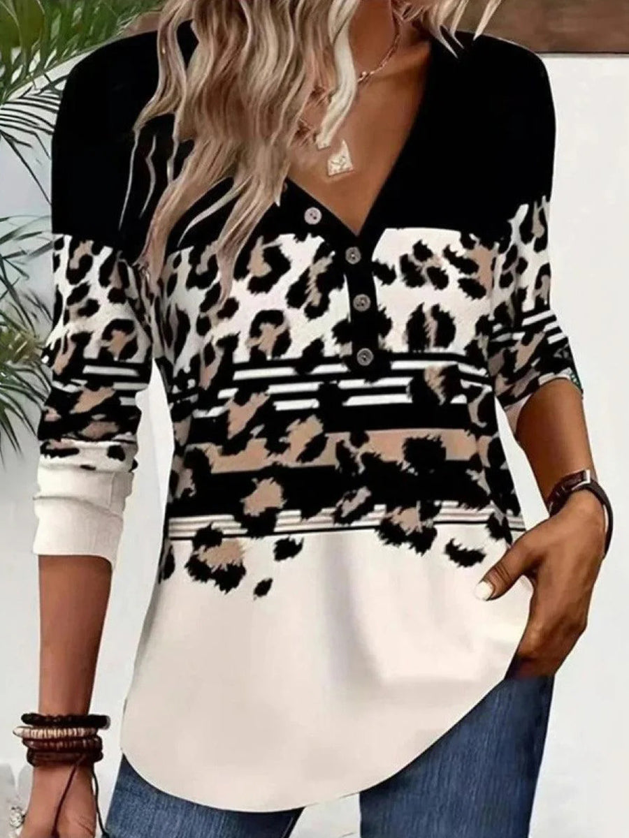 Wild Leopard V-neck Long Sleeve Top