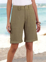 Solid Color Buttons Zipper with Pockets Shorts