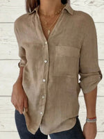 Plain Shawl Collar 3/4 Sleeve Cotton Loose Shirt