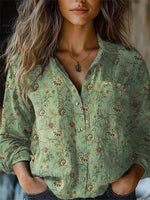 Women's Lapel Long Sleeve Floral Printed Comfy Shirt