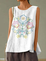 Floral Print Round Neck Sleeveless Tank Top