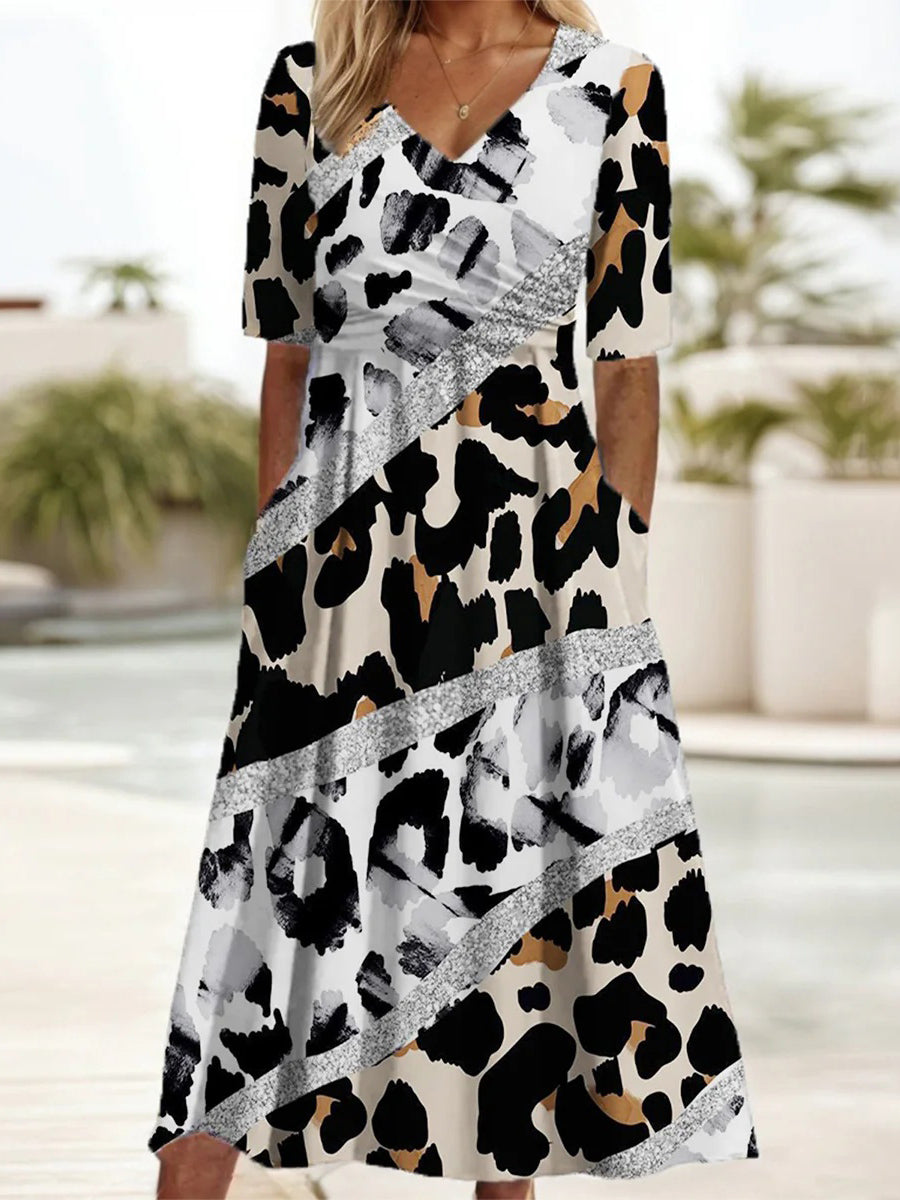 V-Neck Short Sleeve Midi Dress