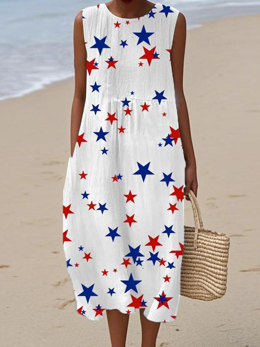 Basic Round Neck Sleeveless Midi Dress