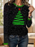 Christmas Tree Print Round Neck Long Sleeve Top