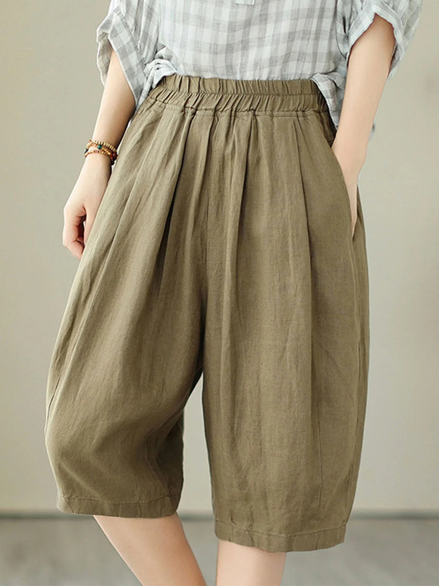 Casual Solid Plus Size Loose Wide Leg Shorts