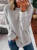 Solid Long Sleeve Loose Fit Crew Neck Sweatshirt