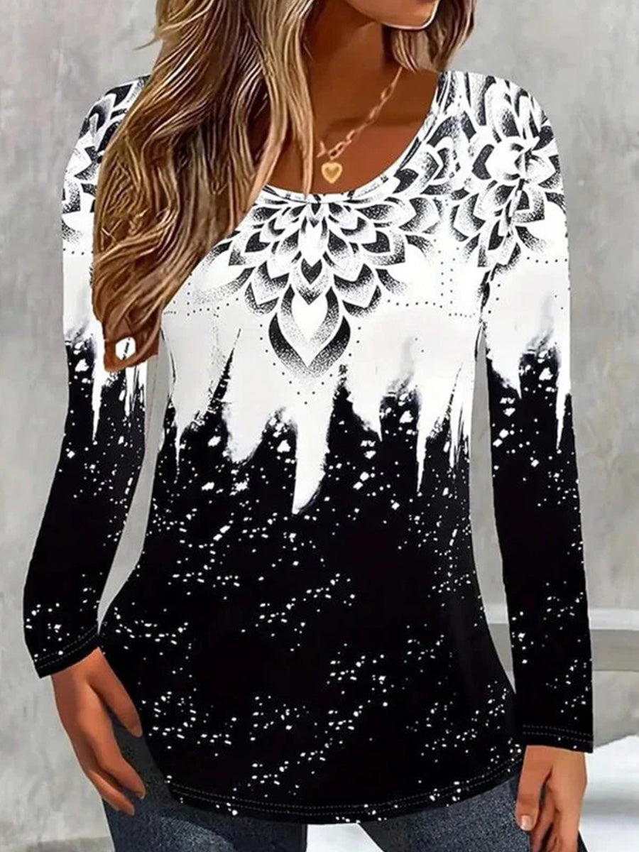 Vintage Casual Round Neck Long Sleeve T-Shirt