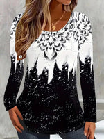 Vintage Casual Round Neck Long Sleeve T-Shirt
