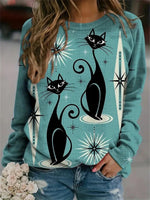 Cute Cat Print Crew Neck Sweatshirt