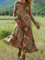 Special Round Neck Long Sleeve Midi Dress