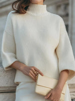 Cream 3/4 Sleeve Turtleneck Sweater