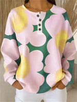 Casual Floral Henley Collar Long Sleeve Sweatshirt