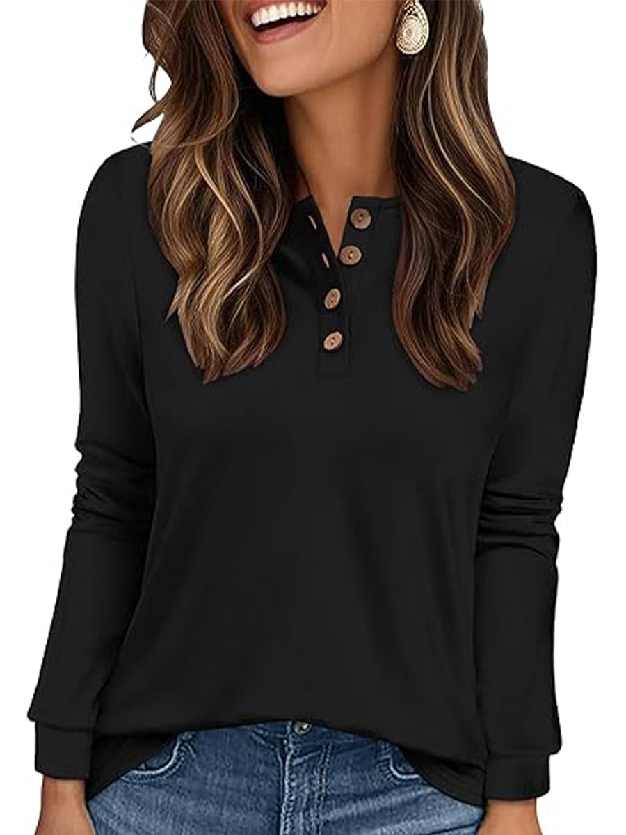 Casual Crew Neck Long Sleeve Plain Blouse