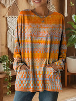 Vintage Casual Round Neck Long Sleeve Blouse