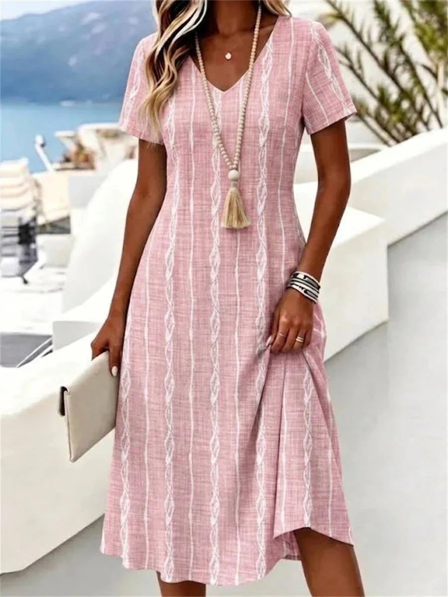 Casual Vintage V-neck Short Sleeve Dress
