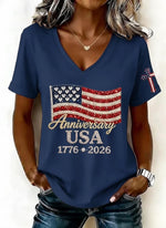 Casual America Flag V Neck Short Sleeves Independence Day T-shirt