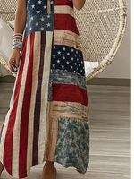 Women American Flag Patchwork Sleeveless V Neck A-Line Maxi Dress