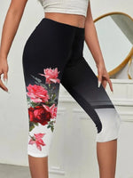 Black Casual Floral Printed Capris Leggings