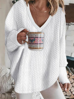 Simple Plain Long Sleeve V-Neck Top