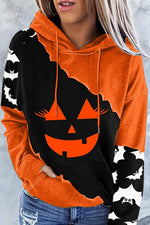 Casual Long Sleeve Halloween Face Print Hoodie