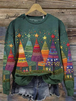 Women's Lovely Christmas Tree Art Print Round Neck Long Sleeve Casual Sweatshirt