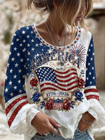 Women's Retro Independence Day Anniversary Print Art T-shirt