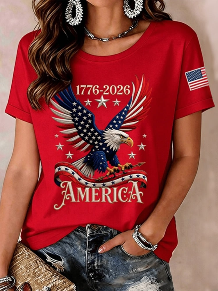 Women's Anniversary Eagle Art Print Casual T-shirt