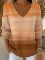 Casual Gradient V-neck Long Sleeve Sweater